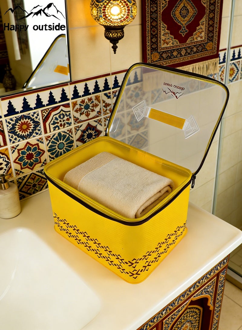 happy outside 12L Large Capacity Transparent Lid Storage Bag - Golden Yellow Waterproof EVA Organizer with Clear Top for Home & Travel, Large Capacity Leakproof & Easy-Clean Cosmetic Bag, Ideal for Underwear, Toys, Food, Makeup Kit and Outdoor Essentials | Multi-Purpose Portable Handled Tote with Quick-View Design - Image 2